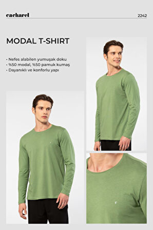 Cacharel Erkek Modal Pamuk Bisiklet Yaka T-shirt 2242/Yeşil
