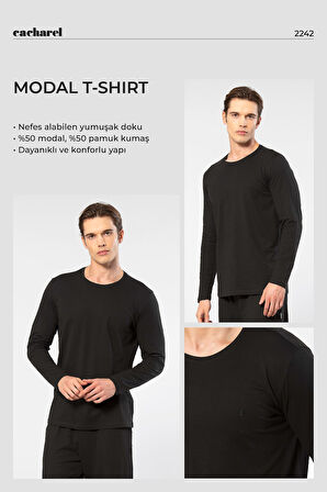 Cacharel Erkek Modal Pamuk Bisiklet Yaka T-shirt 2242/Siyah