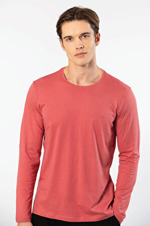 Cacharel Erkek Modal Pamuk Bisiklet Yaka T-shirt 2242/Mercan