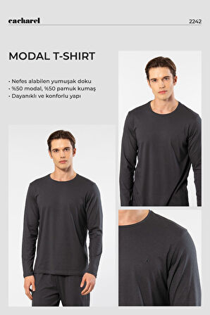 Cacharel Erkek Modal Pamuk Bisiklet Yaka T-shirt 2242/Antrasit