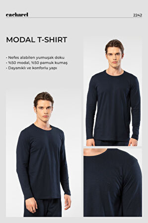 Cacharel Erkek Modal Pamuk Bisiklet Yaka T-shirt 2242/Lacivert