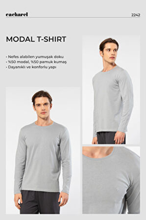 Cacharel Erkek Modal Pamuk Bisiklet Yaka T-shirt 2242/Gri