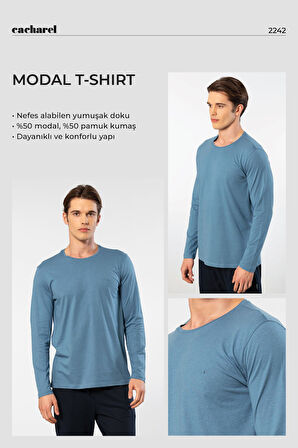 Cacharel Erkek Modal Pamuk Bisiklet Yaka T-shirt 2242/İndigo