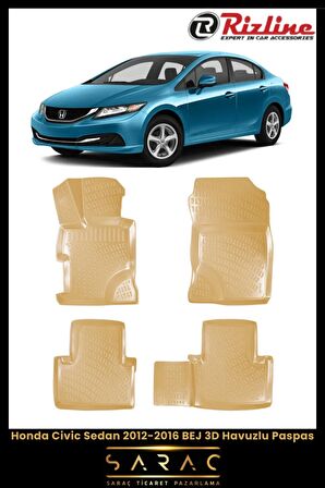 Rizline Honda Civic SEDAN 2012-2016 BEJ 3D Havuzlu Paspas