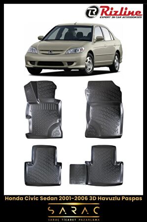 Rizline Honda Civic Sedan 2001-2006 3d Havuzlu Paspas