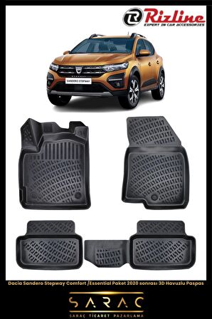Rizline Dacia Sandero Stepway Comfort /Essential Paket 2020 sonrası 3D Havuzlu Paspas