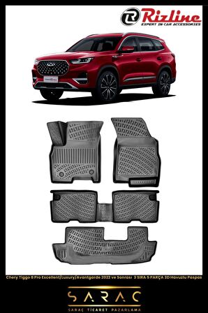 Rizline Chery Tiggo 8 Pro Excellent/luxury/avantgar 2022 Ve Sonrası 3 Sıra 5 Parça 3d Havuzlu Paspas