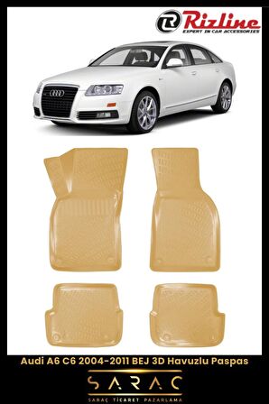 Rizline Audi A6 C6 2004-2011 Bej 3d Havuzlu Paspas