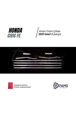 HondaCivic Uyumlu Fe 2021> Krom Cam Çıtası 8 Parça Paslanmaz Çelik