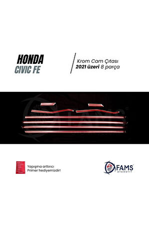 HondaCivic Uyumlu Fe 2021> Krom Cam Çıtası 8 Parça Paslanmaz Çelik