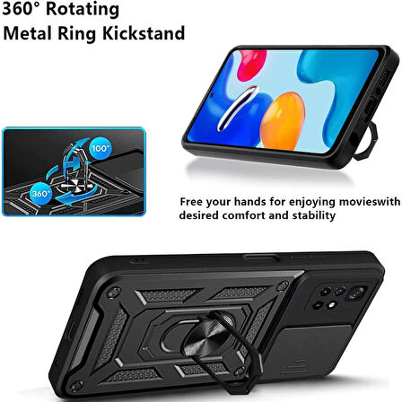 Gpack Xiaomi Poco M4 Pro 5G Kılıf Sert Silikon Tank Aramid Sürgülü Vega Yüzüklü