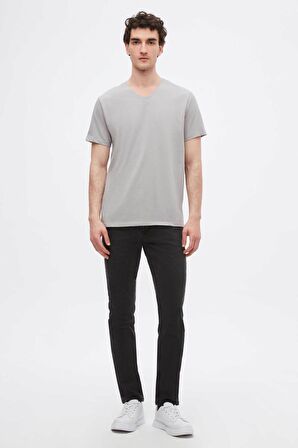 Ds Damat Slim Fit Gri V Yaka %100 Pamuk T-Shirt 4HC141996755M