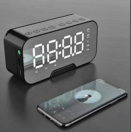 Dijital Ayna Yüzeyli Masaüstü Saat -Müzik Çalar Desteği 3 MOD Parlaklık + Telefon Tutucu