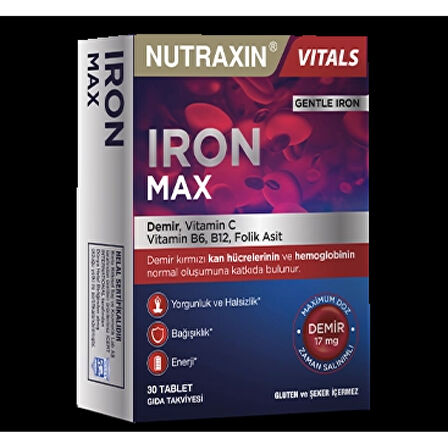 Iron Max 17 Mg 30 Tablet - Gentle Iron, Vitamin C, B12, B6, Folik Asit
