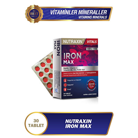 Iron Max 17 Mg 30 Tablet - Gentle Iron, Vitamin C, B12, B6, Folik Asit
