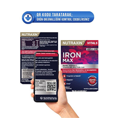Iron Max 17 Mg 30 Tablet - Gentle Iron, Vitamin C, B12, B6, Folik Asit