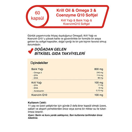 Krill Oil & Omega 3 & Coenzyme Q10 500 Mg 60 Kapsül