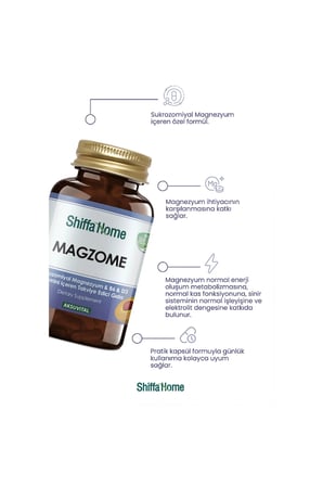 Shiffa Home Magzome Sukrozomiyal Magnezyum, B6 & D3 Vitamini 30 Kapsül