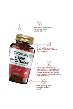 Shiffa Home Demir Bisglisinat 60 Tablet | Demir Takviyesi