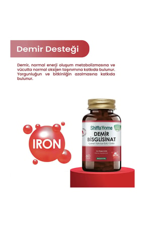 Shiffa Home Demir Bisglisinat 60 Tablet | Demir Takviyesi
