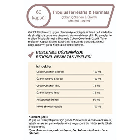 Çoban Çökerten & Üzerlik Tohumu Ekstresi 500 Mg 60 Kapsül
