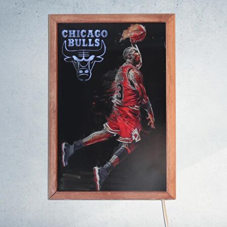 Veraart Işıklı Pleksi Basketbol Temalı Sürpriz Tablo Chicago Bulls Dekoratif Ayaklı Biblo