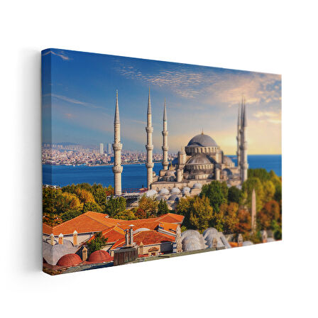 İstanbulun İncisi Sultanahmet Camii Panoramik Kanvas Tablo