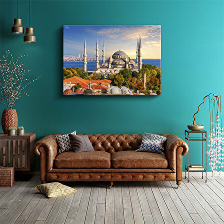 İstanbulun İncisi Sultanahmet Camii Panoramik Kanvas Tablo