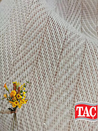 Taç Krep Simli Bambu Balıksırtı 1x3 Sık Pile Tül Perde  - Extra Gramajlı Dökümlü - Kırışmaz Ütü Istemez 