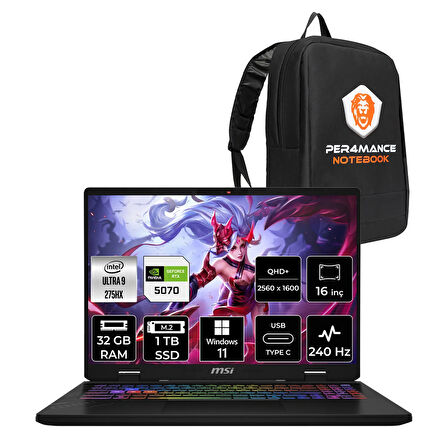 MSI Crosshair 16 HX AI Ultra 9 275HX 32GB 1TB SSD RTX5070/8GB 115W 16" 2K QHD+ 240Hz W11H Gaming