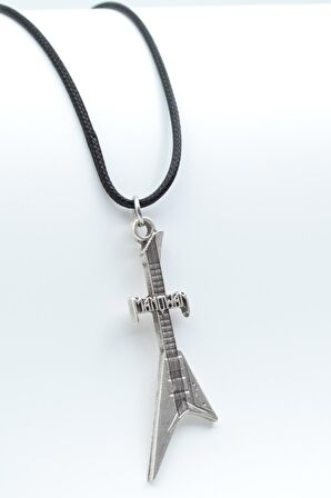 Manowar Elektro Gitar Kolye Deri İp Kolye Gümüş Kaplama Erkek Kadın Kolye