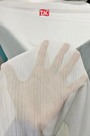 Taç Vakko Bambu Şantuklu Kırık Beyaz 1x3 Sık Pile Tül Perde  - Extra Gramajlı Dökümlü - Kırışmaz Ütü Istemez 