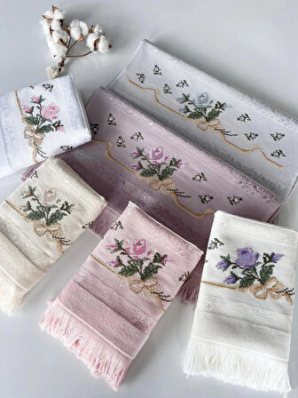 MYSOFT 50X90 RENKLİ NAKIŞLI HAVLU - FİYONK