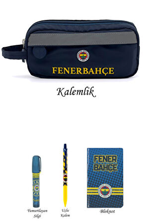 Fenerbahçe Orijinal Kalemlik Set 4lü Kırtasiye Hediye Seti 2 Bölmeli Kalem Kutusu Ahşap Kutulu