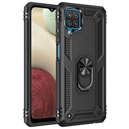 Smcase Samsung Galaxy A22 4G Kılıf Vega Yüzüklü Çift Katmanlı Tank Silikon