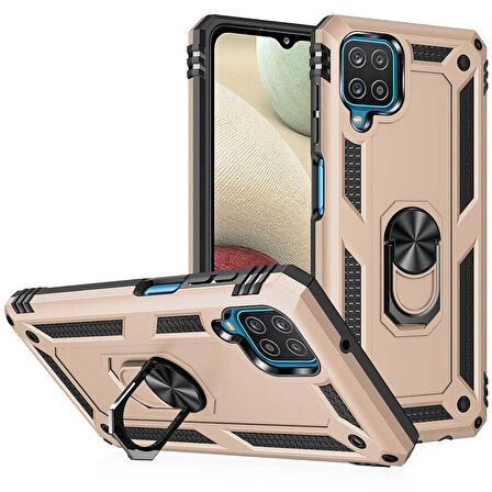 Smcase Samsung Galaxy A22 4G Kılıf Vega Yüzüklü Çift Katmanlı Tank Silikon