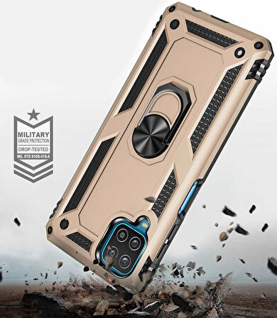 Smcase Samsung Galaxy A22 4G Kılıf Vega Yüzüklü Çift Katmanlı Tank Silikon  Nano Ekran Koruyucu