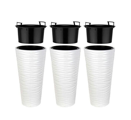 Omnipazar SO-KVT3 Kumsal Vazo Saksı Takımı 128 Litre Beyaz 3 Adet