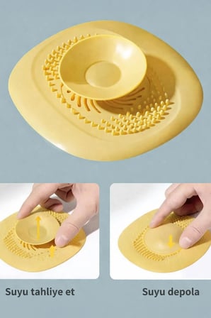 2 Adet Kademeli Lavabo Tıkacı Silikon Lavabo Gider Tıpası Koku Önleyici Gider Kontrol Tıpası Sarı