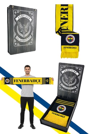 UNISEX SARI LACİVERT FENERBAHÇE DOKUMA ATKI LAZER KUTU HEDİYELİ
