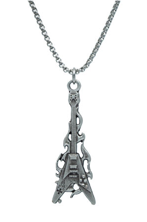 Ateşli Elektro Gitar Örme Zincir Kolye - Gümüş Kaplama - Erkek Kadın Kolye - No:1558