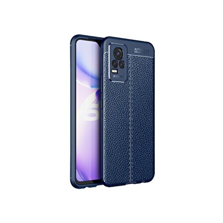 Smcase Vivo V21e Kılıf Kamera Korumalı Deri Dokulu Silikon  Nano Ekran Koruyucu