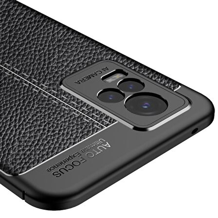Smcase Vivo V21e Kılıf Kamera Korumalı Deri Dokulu Silikon  Nano Ekran Koruyucu