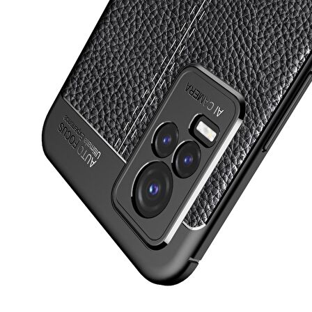Smcase Vivo V21e Kılıf Kamera Korumalı Deri Dokulu Silikon  Nano Ekran Koruyucu