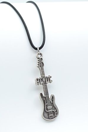 AC/DC Elektro Gitar Kolye Deri İp Kolye Gümüş Kaplama Erkek Kadın Kolye