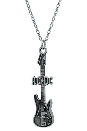 AC/DC Elektro Gitar  Zincir Kolye - Gümüş Kaplama - Erkek Kadın Kolye - Kod:1086