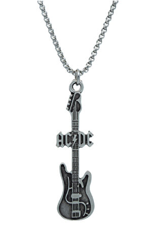 AC/DC Elektro Gitar Örme Zincir Kolye - Gümüş Kaplama - Erkek Kadın Kolye - No:1559