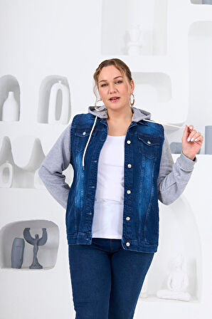 İçlik Detaylı Kadın Büyük Beden Mavi Ceket - Şık ve Rahat Denim Ceket