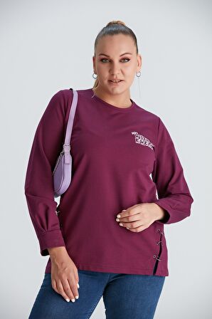Eteği Halka Detaylı Büyük Beden Sweatshirt