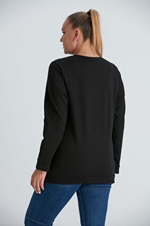 Baskılı Nakış Detaylı Büyük Beden Sweatshirt